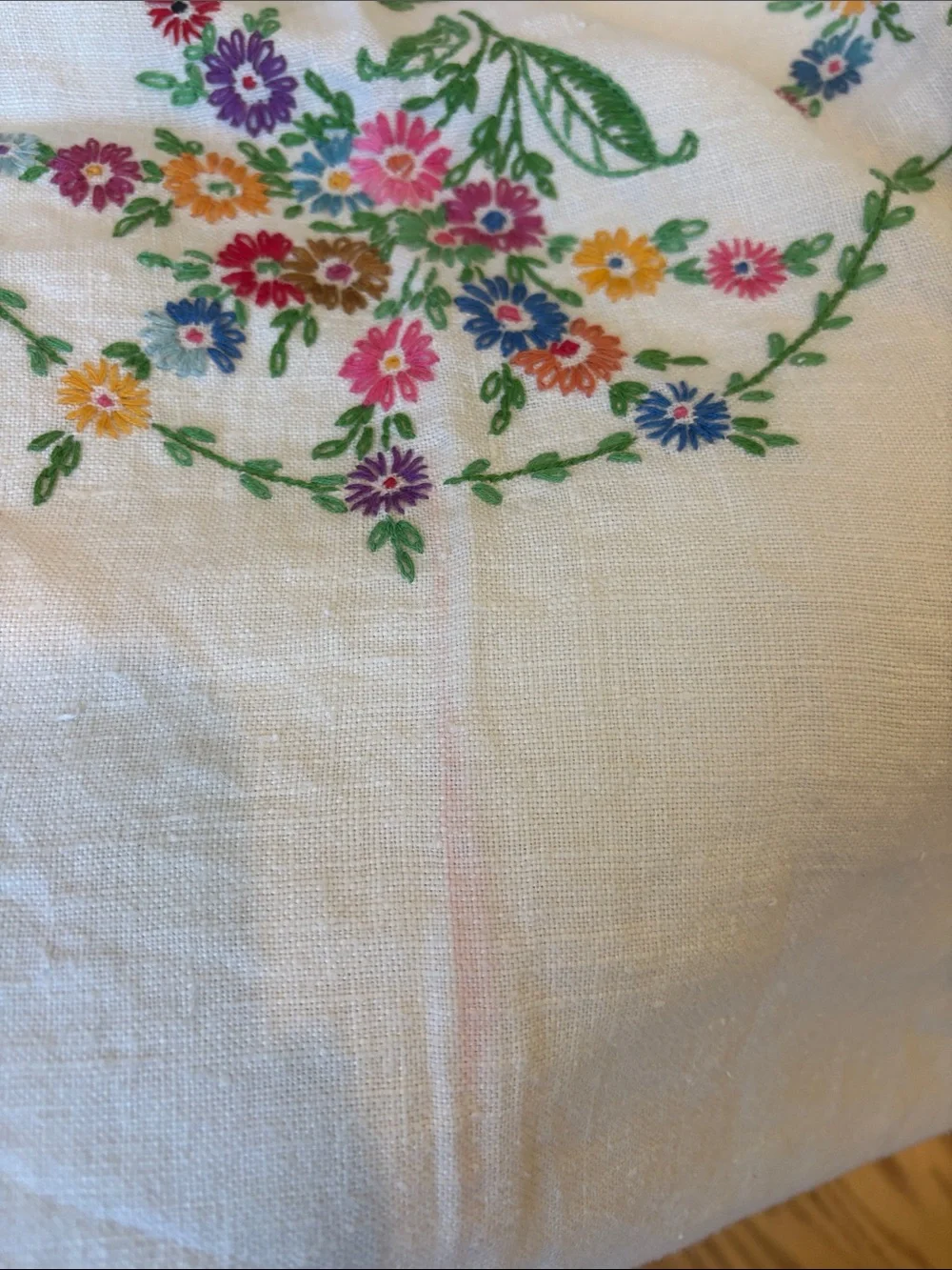Vintage Embroidered linen tablecloth